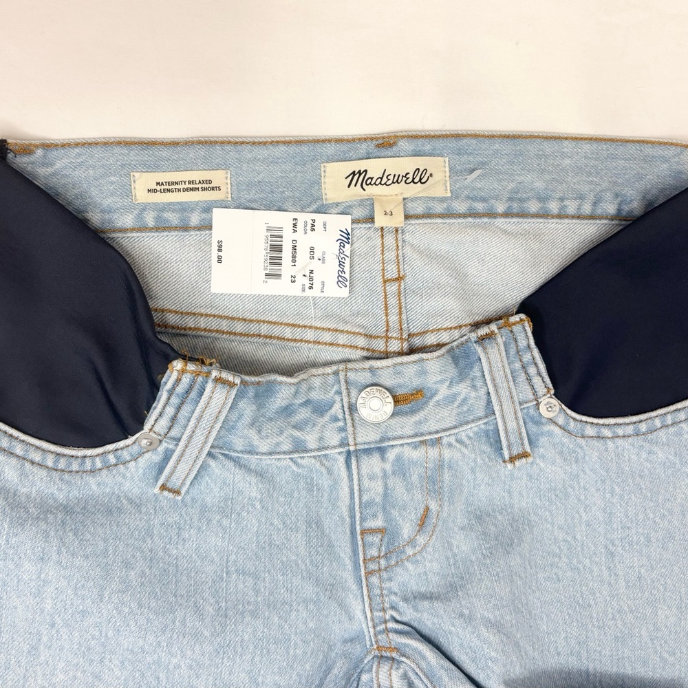 NWT $98 Madewell Women's Maternity Relaxed Mid-length Denim Shorts, Size 23 - Picture 6 of 14